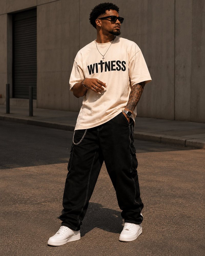 Bone Witness Tee front — WITNESS print